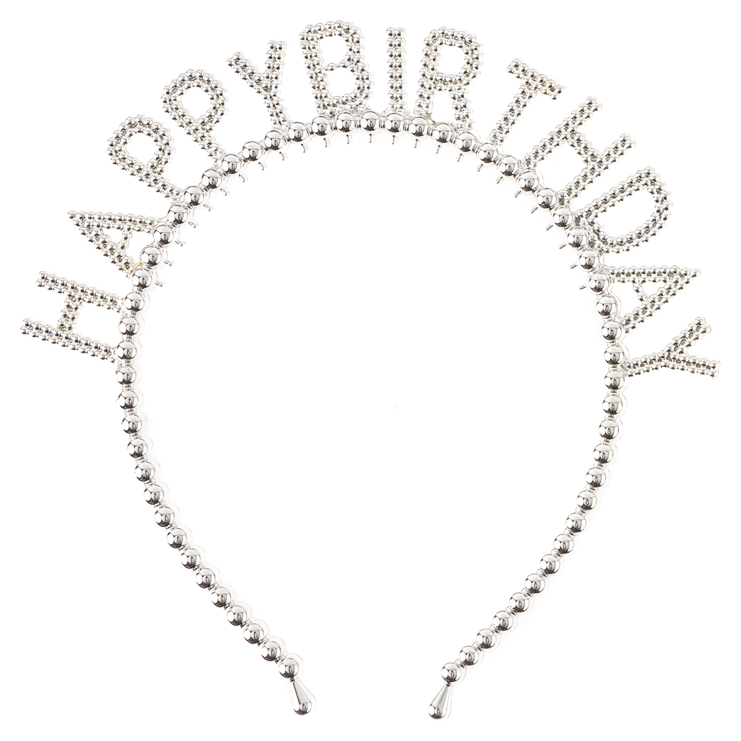 Ободок, Happy Birthday, Сверкающий жемчуг, Серебро, 1 шт.