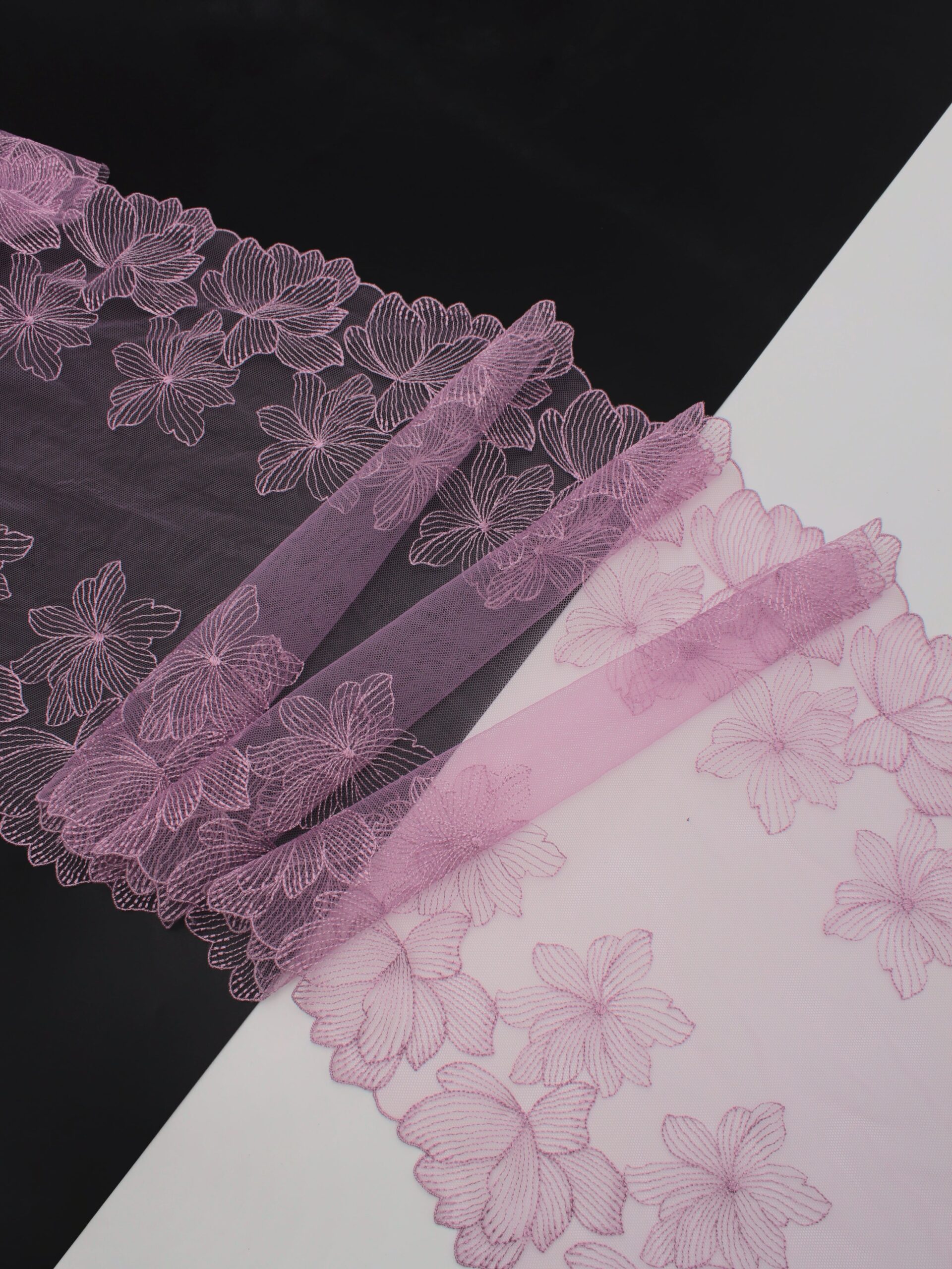 Вышивка на сетке лиловая неэластичная ширина 30 см