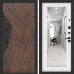 Входная металлическая дверь Бункер БН-14 Американский орех зеркальная вставка в рамке ФЛЗ-603 Белое дерево (текстура дерева)