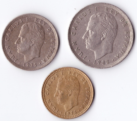 Набор монет Испании  (2, 5 и 25 песет) 1975-1983 гг. VF