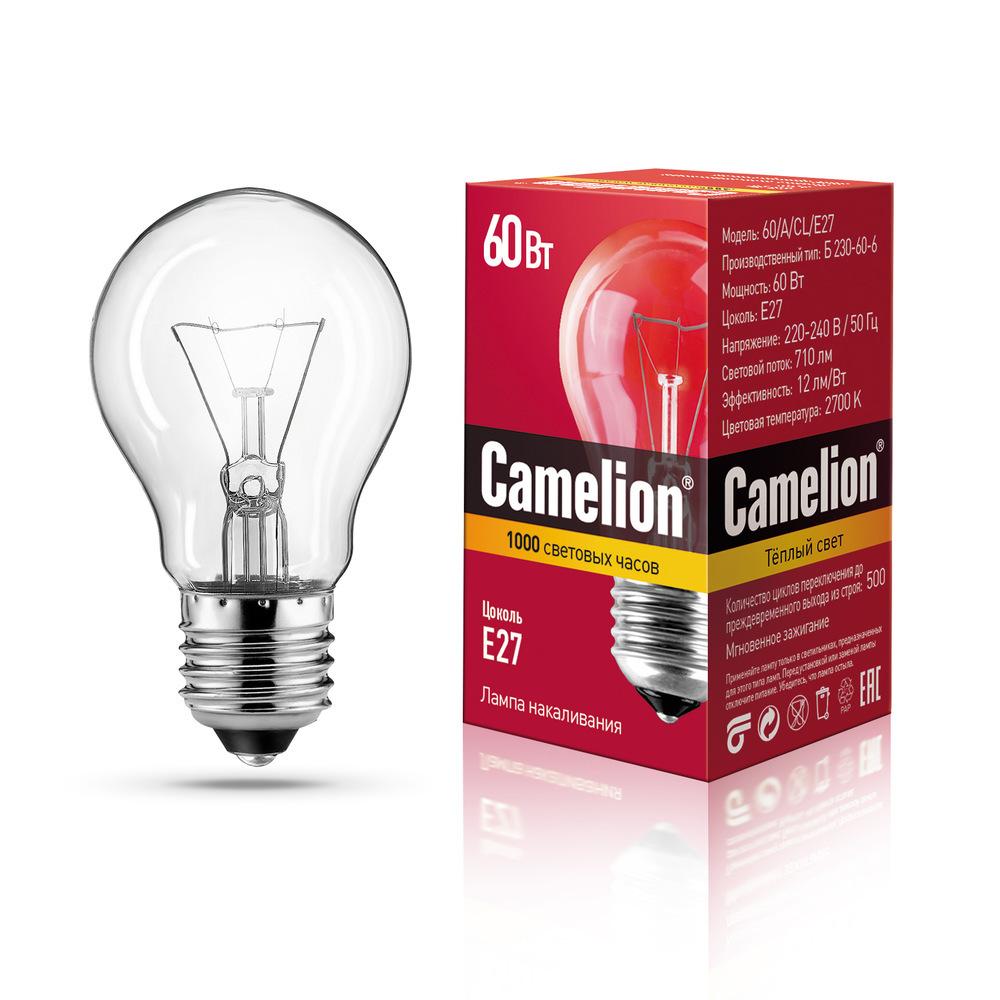 Лампа Накаливания CAMELION 60/A/CL/E27