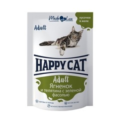 Happy Cat пауч для кошек (ягненок и телятина с зеленой фасолью) 85г