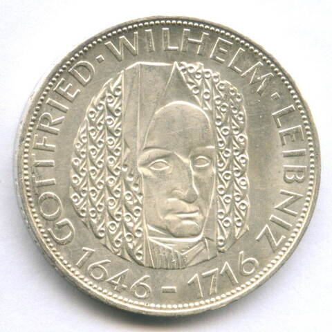5 марок 1966 (D). 250 лет со дня смерти Готфрида Вильгельма Лейбница. Германия-ФРГ. Серебро AUNC