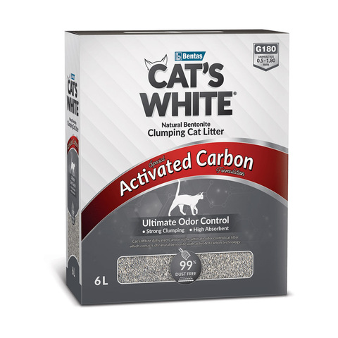 Cat's White BOX Activated Carbon комкующий наполнитель с активиров углем для кошачьего туалета 6л