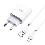 Комплект СЗУ (адаптер на USB + кабель USB на Lightning) Hoco C81A (Белый) Сетевое зарядное устройство