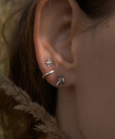 Серьга-пусета с лабрадоритом и 2-мя колосками (silver)