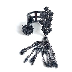 4631- Кольцо  STAR TASSEL разъемное  из серебра с подвеской кисточка в черном родаже