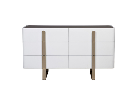 Комод Garda Decor светлый с металлическим каркасом и стеклянной столешницей 77IP-20861