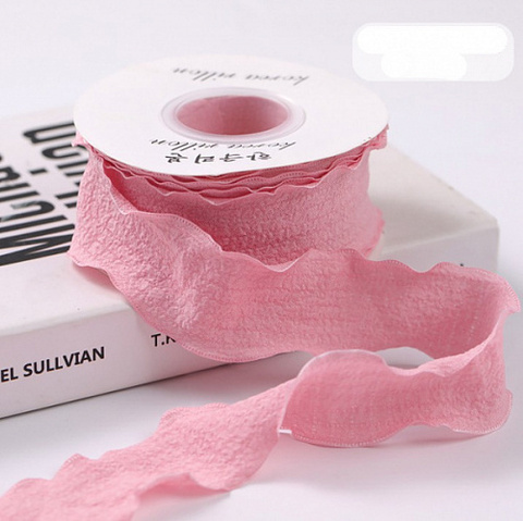 Лента полиэстер жатая с волнистым краем (4,0см*9,14м), Розовый