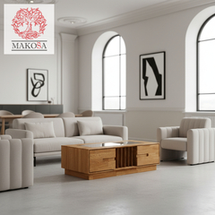 Журнальный стол Паво из массива дуба с закаленным стеклом / кофейный стол с местом для хранения и органайзером для газет и журналов