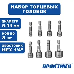Набор головок ПРАКТИКА 5, 6, 7, 8, 9, 10, 11, 13 мм, серия Мастер (775-709)