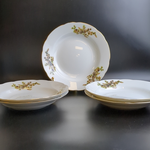 Суповые тарелки набор из 5 штук, фарфор, D- 23 см, золочение, "Кедровые шишки", Tono China Япония, винтаж 1970-1990 гг