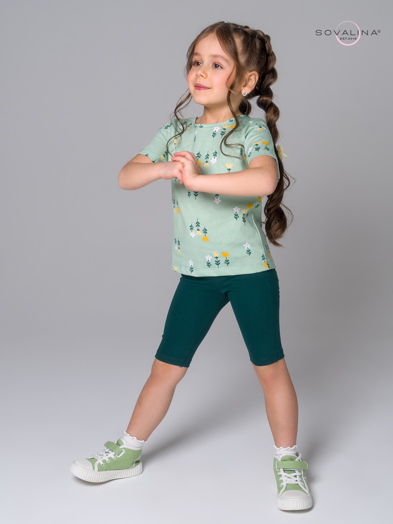 Костюм Актив цветики на оливке-изумруд