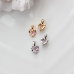 Подвеска Сердце с розовым фианитом, 12*8 мм, родий, П310