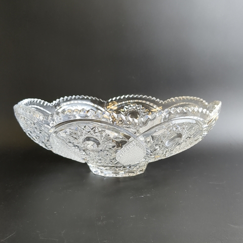 Ваза фруктовница шикарная хрустальная, алмазная грань, геометрический орнамент, винтаж СССР 1970-1990 гг