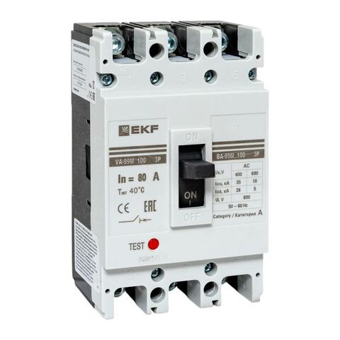 Выключатель автоматический в литом корпусе ВА-99М 100/80А 3P 10In 35кА с термомагнитным расцепителем EKF