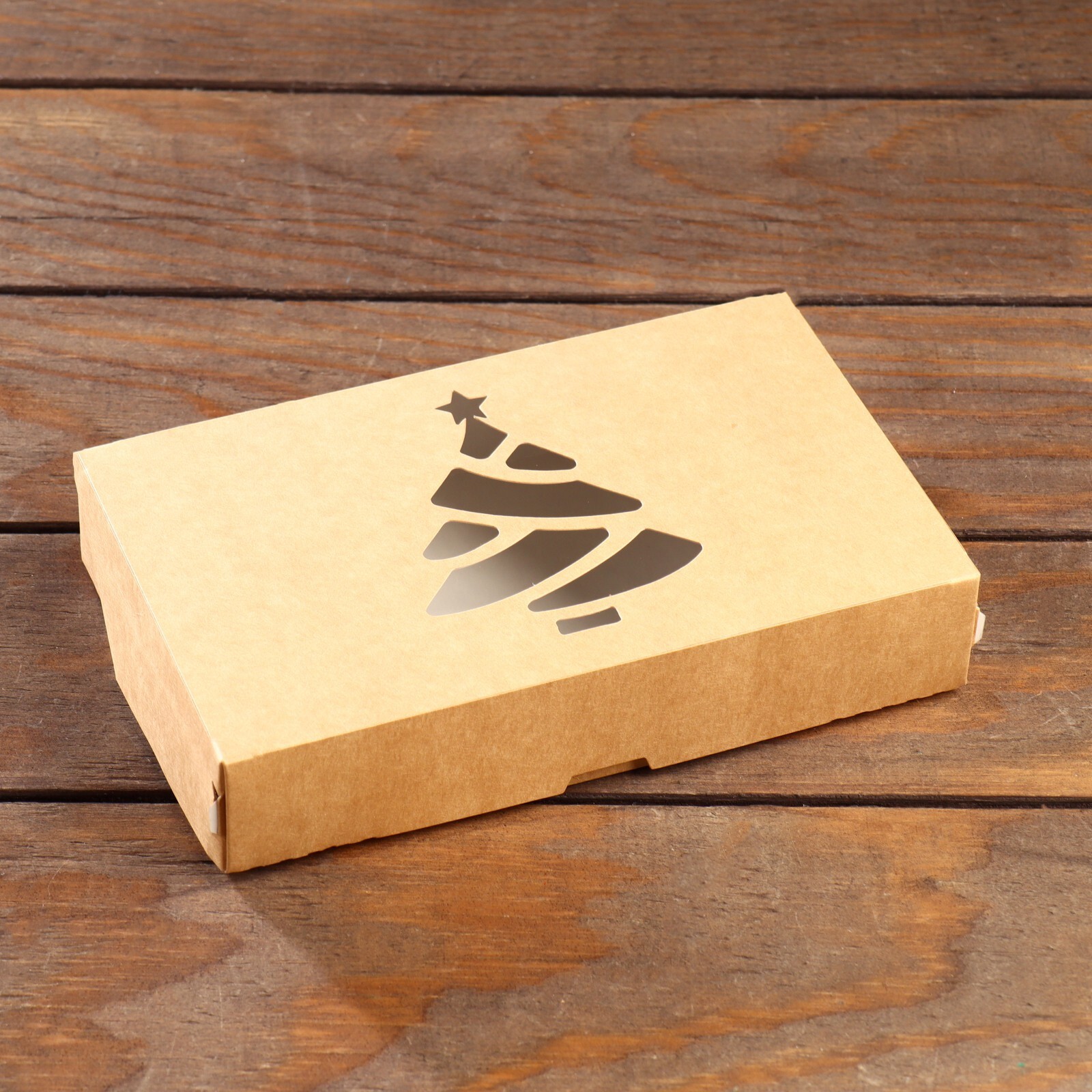 Коробка складная одиночная Прямоугольник, Крафт «Елочка», 20*12*4 см, 1 шт.