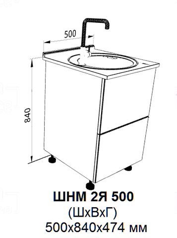 Кухня Айвори шкаф нижний мойка 2 ящика 500