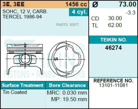 Поршень двигателя TEIKIN 46274 0.50 (4шт/упак)