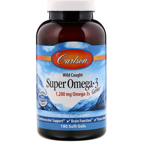 Carlson Labs, Super Omega-3 Gems из морской рыбы, 1200 мг, 180 мягких желатиновых капсул