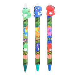 
          Ручка гелевая, пиши-стирай, автоматическая, Basir, синие чернила, серия "Dino", цветной корпус с фигуркой, 36 шт