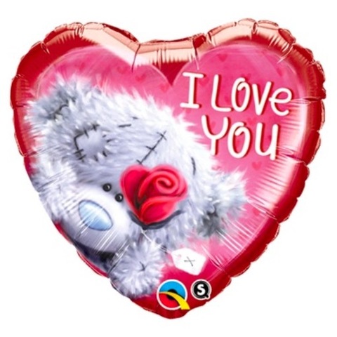 Воздушный шар Сердце Мишка I Love You, Роза красная, 46 см