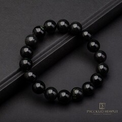 Браслет шарики из тёмно-зелёного нефрита. Д 12мм.