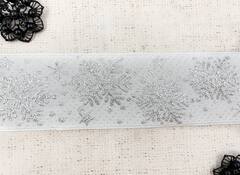 Тесьма жаккард с метанитом, ш. 6,5 см, белый/серебро