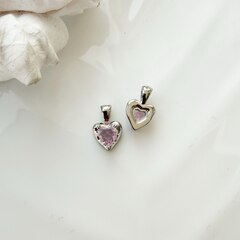 Подвеска Сердце с розовым фианитом, 12*8 мм, родий, П310