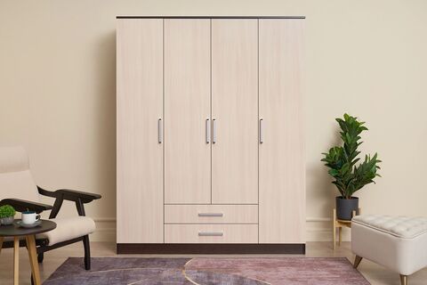 Фиеста Шкаф для одежды 4-дверный (без зеркала) (Дуб беленый, венге)