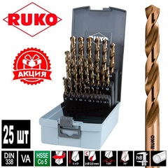 Набор сверл по металлу 1-13мм 25шт DIN338 HSSE-Co5 130° (пл. кейс) Ruko 215215RO