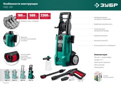 ЗУБР 180 Атм, 2300 Вт, мойка высокого давления, пистолет МИГ-180 (АВД-180)