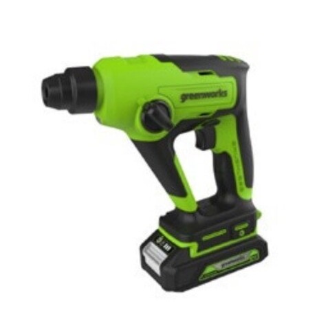 Перфоратор Greenworks GD24SDS1k2, 24v, 1,2 Дж, в комплекте с АКБ 2 А·ч и ЗУ (аккумуляторный)