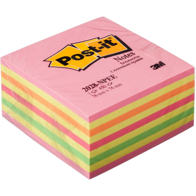 Стикеры Post-it Original 76х76 мм неоновые 5 цветов (1 блок, 450 листов)