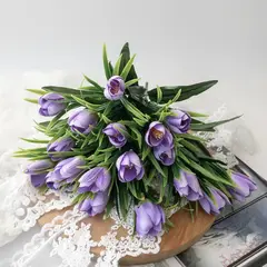 Крокусы-подснежники искусственные, Светло-фиолетовые, 34 см, около 18 бутонов в наборе, набор 2 букета.