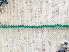 Бусины граненые Биконус стекло на леске, р. 4х4 мм, отверстие 1 мм, ~105 бусин*10 нитей, изумруд