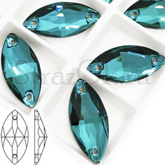 Стразы пришивные стеклянные Navette Dark Aquamarine - темно-аквамариновые, сине-зеленый оптом на StrazOK.ru