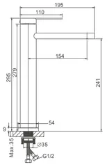 Смеситель для раковины высокий BELZ B11813-1 нержавеющая сталь, сатин