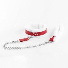 Ошейник из натуральной кожи с нежным мехом Red
