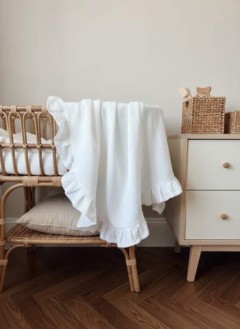 Плед муслин с рюшей "Молочный"