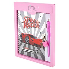 Блокнот в футляре, 18 см * 22 см, гребень, Alingar, глиттер, ручка, замочек, линия, 45 л., "Авто", красная