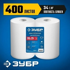 ЗУБР 20 х 25 см, 2-х слойная, в рулоне, 400 листов, 2 рулона, протирочная бумага, Профессионал (12822-20)