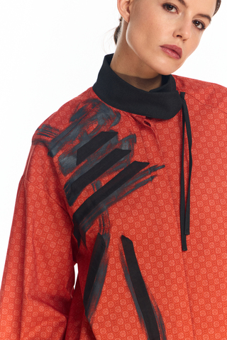 Рубашка - кимоно красная c ручной росписью