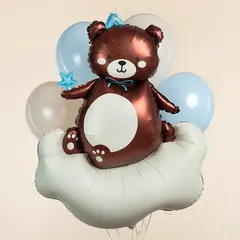Фигура гелиевая Мишка на облачке голубой колпачок