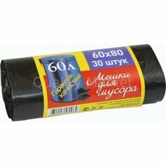 Мусорный Пакет 60л ЭКО 15мкр ЧЕРНЫЙ 30шт/рул.