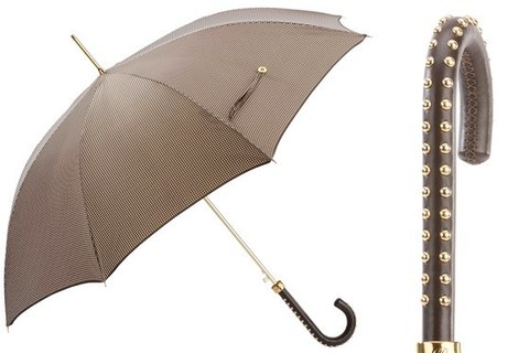 Зонт-трость Pasotti Pied de Poule Umbrella with Studded Leather Handle, Италия.
