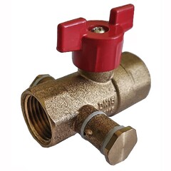 Кран латунный шаровой проходной Пензапромарматура КШДП, DN 20 PN 16, с дренажными патрубками, отвод -M8, резьба - G3/4'', муфта-муфта, бабочка