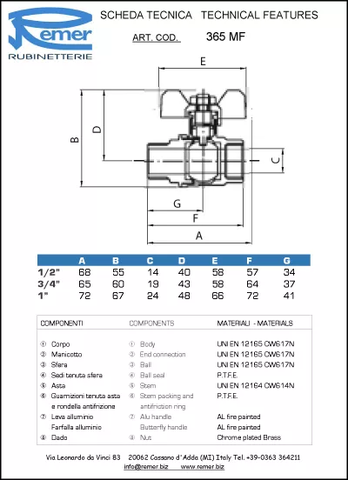 REMER 365MF12 Кран 1/2" rr_гш бабоч 365mf шт