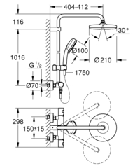 Душевая система с термостатом для настенного монтажа, GROHE Tempesta Cosmopolitan System 210, хром, (27922001)