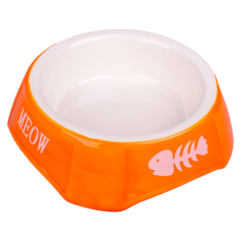 КерамикАрт миска керамическая для кошек 140 мл с рыбками (Оранжевая)